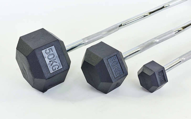 Штанга фиксированная изогнутая обрезиненная Rubber Hexagon Barbell Zelart TA-6231-50 50кг (гриф l-95см) Штанга фиксированная изогнутая обрезиненная Rubber Hexagon Barbell Zelart TA-6231-50 50кг (гриф l-95см)