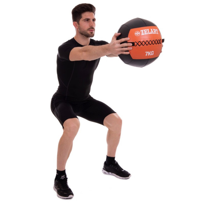 Мяч набивной для кросфита Wall Ball FI-5168-7 7кг черный-оранжевый