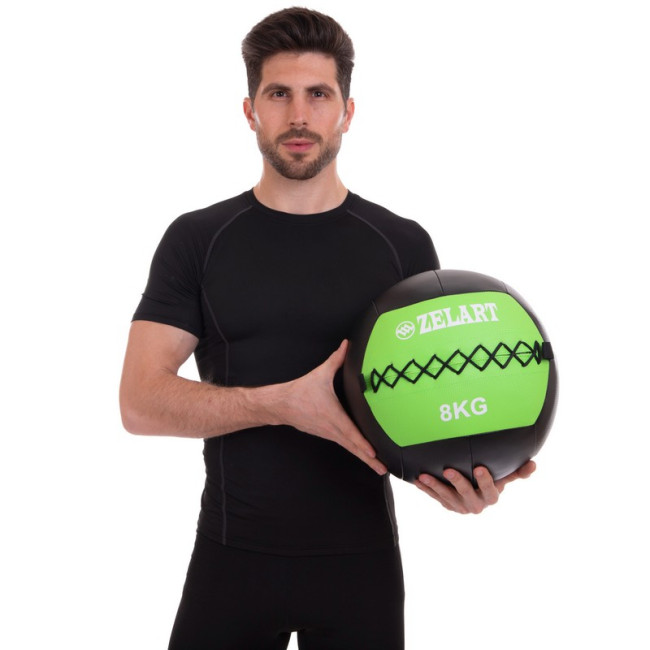 Мяч набивной для кроссфита Wall Ball FI-5168-8 8кг черный-зеленый