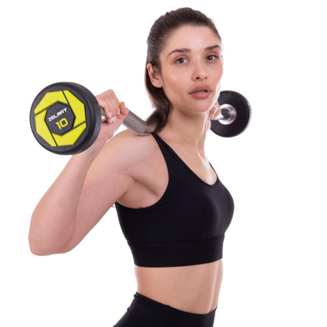 Штанга фіксована вигнута поліуретанова Urethane Barbell 10кг MODERN (гриф l-102см)