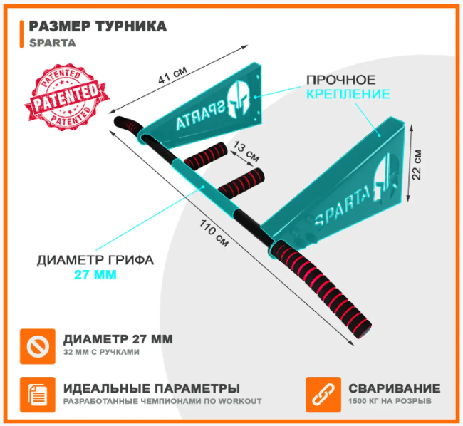 Турнік настінний розбірний Sparta для широкого та вузького хвату Турнік настінний розбірний Sparta для широкого та вузького хвату