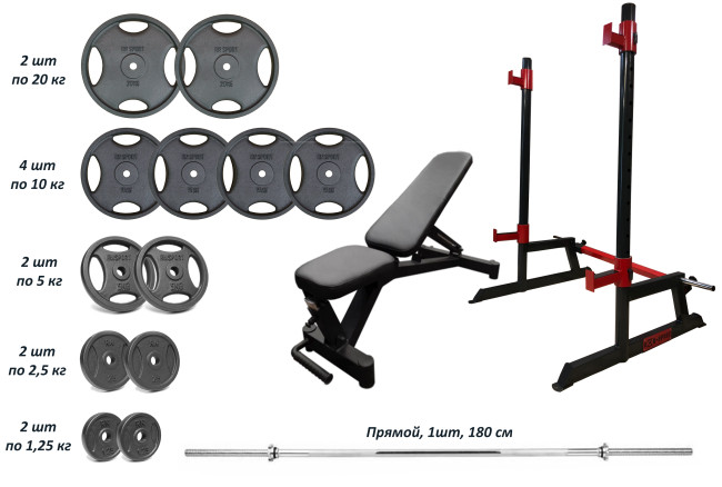 Лава Black Rock + Стійки Round PRO + Металева штанга RN-Sport Quatro 105 кг