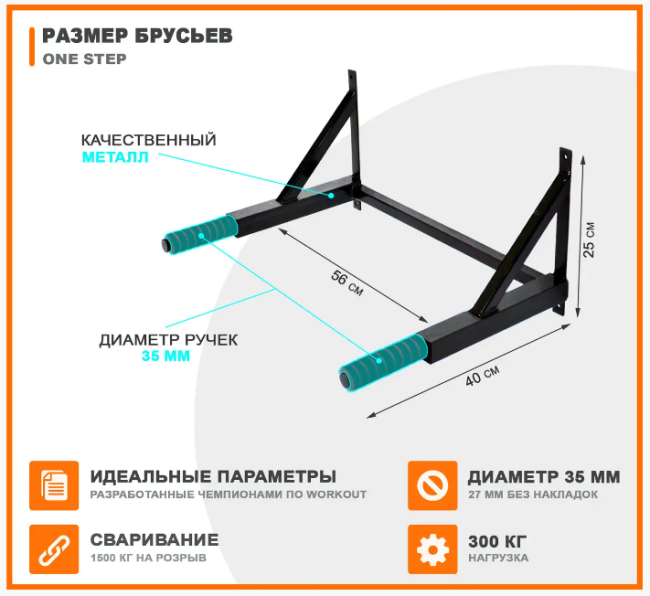 Брусья настенные для дома и офиса One Step