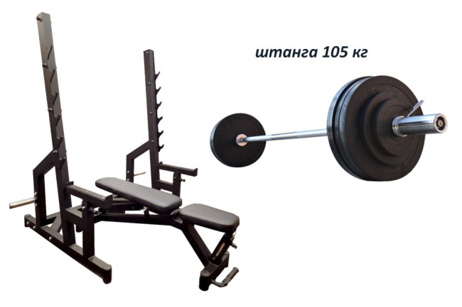 Лава Black Rock + Стійки Black Rock + Штанга гумова RN-Sport 105 кг з олімпійським грифом Лава Black Rock + Стійки Black Rock + Штанга гумова RN-Sport 105 кг з олімпійським грифом