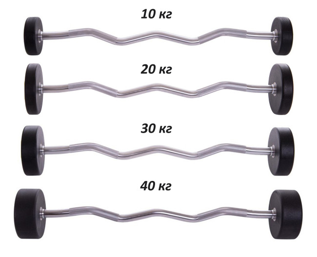 Київ. Набір штанг фіксованих вигнутих поліуретанових Urethane Barbell (10 кг, 20 кг, 30 кг, 40 кг)