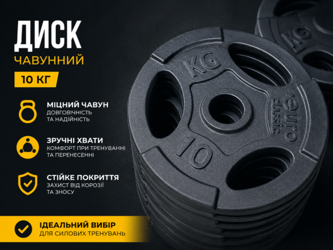 Диск (Блин) металевий Evro Classic 10 кг - 51 мм Диск (Блин) металевий Evro Classic 10 кг - 51 мм