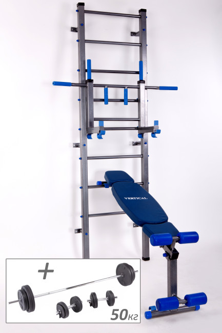 Шведська стінка для дорослих RN-Sport PROFF + Штанга та гантелі (50 кг)