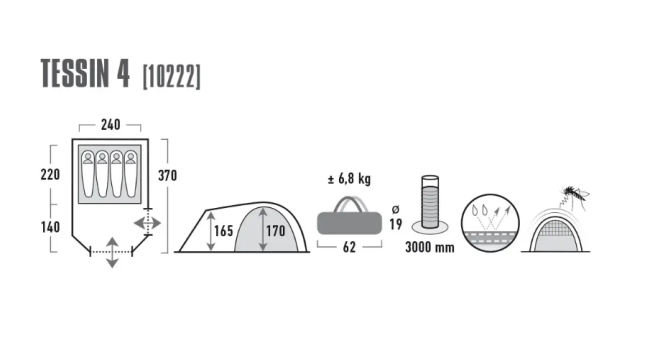 Намет High Peak Tessin 4 Dark Grey/Red (10222)