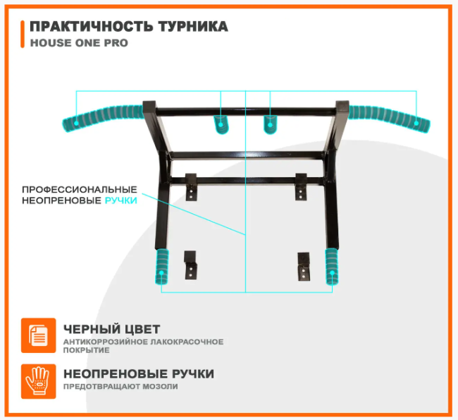 Настінний тренажер турнік-бруси 3 в 1 House One Pro