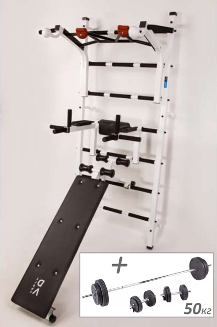 Шведська стінка RN-Sport Pro + Штанга та гантелі (50 кг)