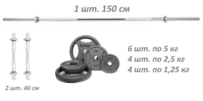 Шведська стінка RN-Sport Pro + Штанга та гантелі (50 кг)