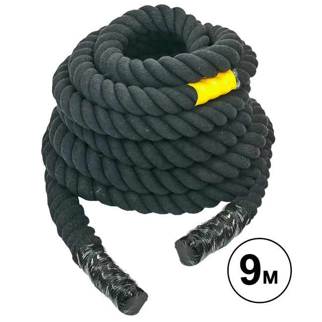 Канат для тренувань, кросфіт Combat Battle Rope R-6228-9 9м чорний Канат для тренувань, кросфіт Combat Battle Rope R-6228-9 9м чорний