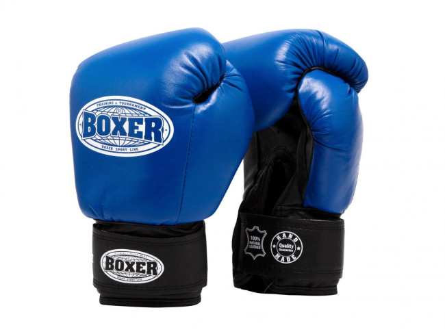Перчатки боксерские BOXER 6 oz кожа 0,8 -1 мм синие Перчатки боксерские BOXER 6 oz кожа 0,8 -1 мм синие