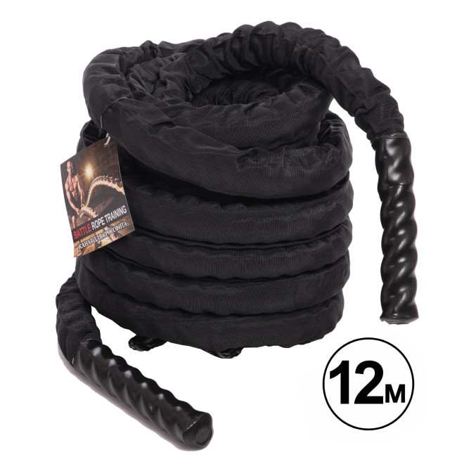 Канат для кроссфіту в захисному рукаві Battle Rope FI-5719-12 12м чорний