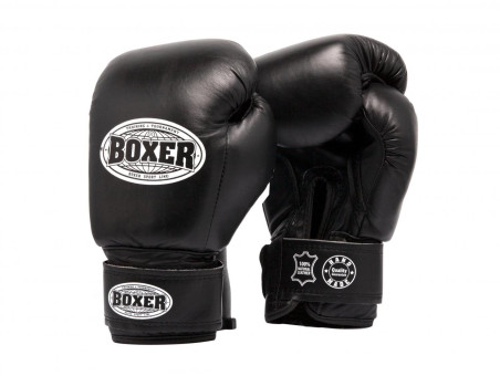 Перчатки для бокса Boxer 6 oz кожа 0,8 - 1 мм черные