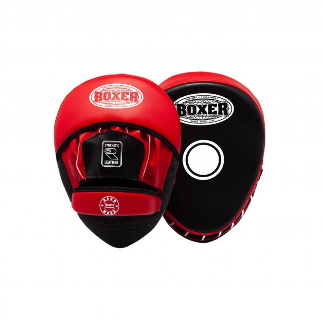 Лапы боксеркие гнутые BOXER кожвинил 0,8 мм черно-красные