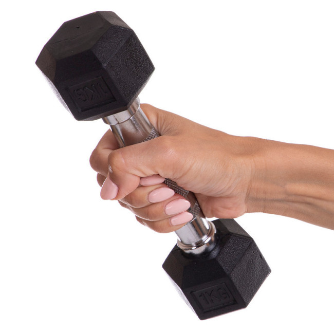 Гантелі шестигранні зі стійкою ряд 1-10 кг Rubber Hexagon Dumbbell