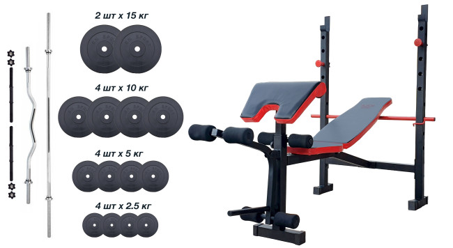 Лавка для жиму ReadMeBlack + 4 грифи, 100 кг дисків RN-Sport