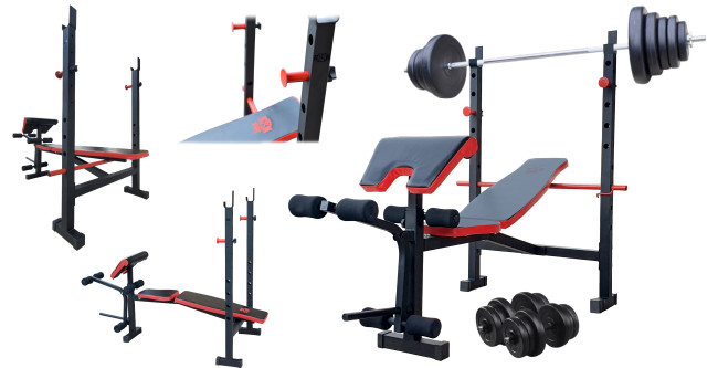 Лавка для жиму ReadMeBlack + 4 грифи, 100 кг дисків RN-Sport