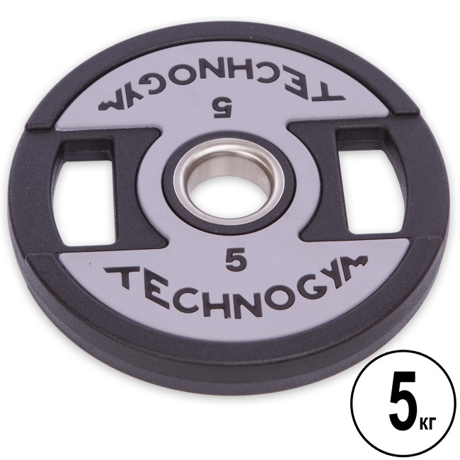 Бліни (диски) поліуретанові 2 Handle металева втулка d-51 мм TECHNOGYM TG-1837-5 5 кг чорний Бліни (диски) поліуретанові 2 Handle металева втулка d-51 мм TECHNOGYM TG-1837-5 5 кг чорний